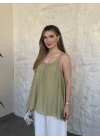 Lara askılı salaş bluz yeşil