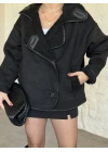 Lara teddy kürklü mont siyah
