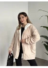 Logo detay içi tamamen peluş oversize yağmurluk mont krem