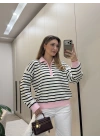 Lola pola Yaka Lacivert Çizgili Triko pembe