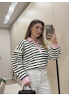 Lola pola Yaka Lacivert Çizgili Triko pembe