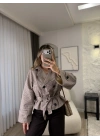 Lora Kuşaklı Ekose Ceket