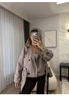 Lora Kuşaklı Ekose Ceket