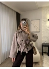 Lora Kuşaklı Ekose Ceket