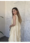 Luna katlı elbise açık krem
