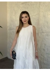 Luna katlı elbise beyaz