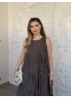 Luna katlı elbise kahve