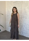 Luna katlı elbise kahve
