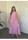 Luna katlı elbise pembe