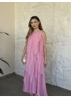 Luna katlı elbise pembe