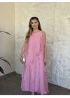 Luna katlı elbise pembe