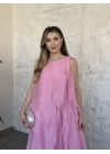 Luna katlı elbise pembe
