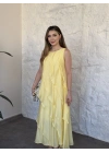 Luna katlı elbise sarı