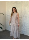 Luna katlı elbise koyu krem