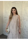 Luna katlı elbise koyu krem
