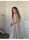 Luna katlı elbise koyu krem