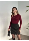 Mango desenli modal kumaş body bordo