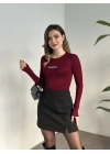 Mango desenli modal kumaş body bordo