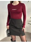 Mango desenli modal kumaş body bordo