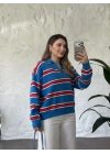 Marin polo kırmızı çizgili triko mavi