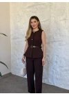 Marka model belden oturan volanlı kemerli takım kahve