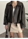 Marka model oversize kesim kemerli deri mont kahve