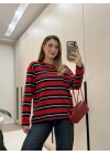 Marka model çizgili yumuşak triko kırmızı