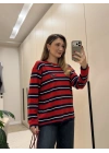 Marka model çizgili yumuşak triko kırmızı