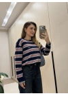 Marka model çizgili yumuşak triko lacivert