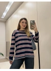 Marka model çizgili yumuşak triko lacivert