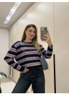 Marka model çizgili yumuşak triko lacivert