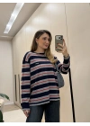 Marka model çizgili yumuşak triko lacivert