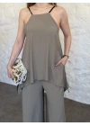 Marka model Halter yaka asimetrik kesim tulum haki