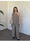 Marka model Halter yaka asimetrik kesim tulum haki