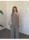 Marka model Halter yaka asimetrik kesim tulum haki