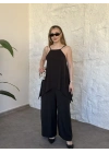 Marka model Halter yaka asimetrik kesim tulum siyah