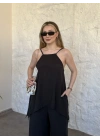 Marka model Halter yaka asimetrik kesim tulum siyah