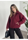 Marka model kısa astarlı kaşe ceket bordo