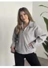 Marka model kısa astarlı kaşe ceket gri