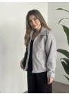 Marka model kısa astarlı kaşe ceket gri
