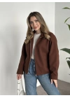Marka model kısa astarlı kaşe ceket kahve