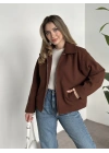 Marka model kısa astarlı kaşe ceket kahve