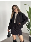 Marka model kısa astarlı kaşe ceket siyah
