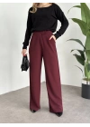 Meşhur Beli Cırt Cırtlı Bol Paça Pantolon bordo