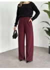 Meşhur Beli Cırt Cırtlı Bol Paça Pantolon bordo