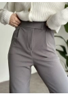 Meşhur Beli Cırt Cırtlı Bol Paça Pantolon Gri