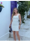 Mini kare yaka puantiyeli gabardin likralı elbise