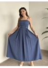 Mng marka etiketli belden kemerli uzun elbise indigo