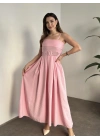 Mng marka etiketli belden kemerli uzun elbise pembe