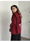 Omuz detaylı bel bağcıklı blazer ceket bordo